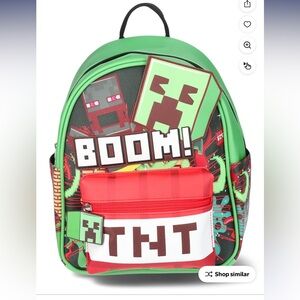 Minecraft Explosion TNT Women’s 10” Mini Backpack Green Pockets Keychain New